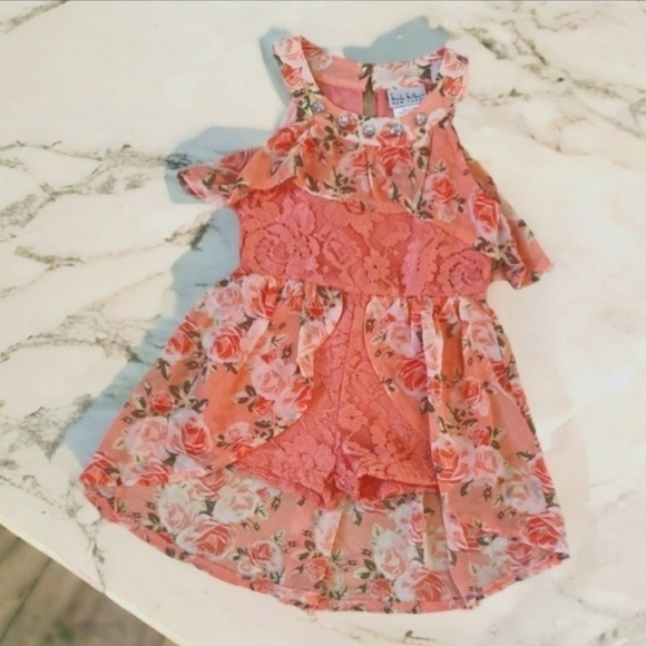 Nicole Miller Peach Floral Sleeveless Romper/Dress - Size 2T - Picture 2 of 5